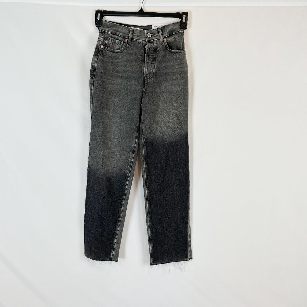 PacSun Jeans High Rise Straight Black Two-Toned Raw Hem Button Fly 23
